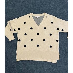 Philosophy Polka Dot V-Neck Sweater Camel Brown Oversize Casual Knit Pullover 1X